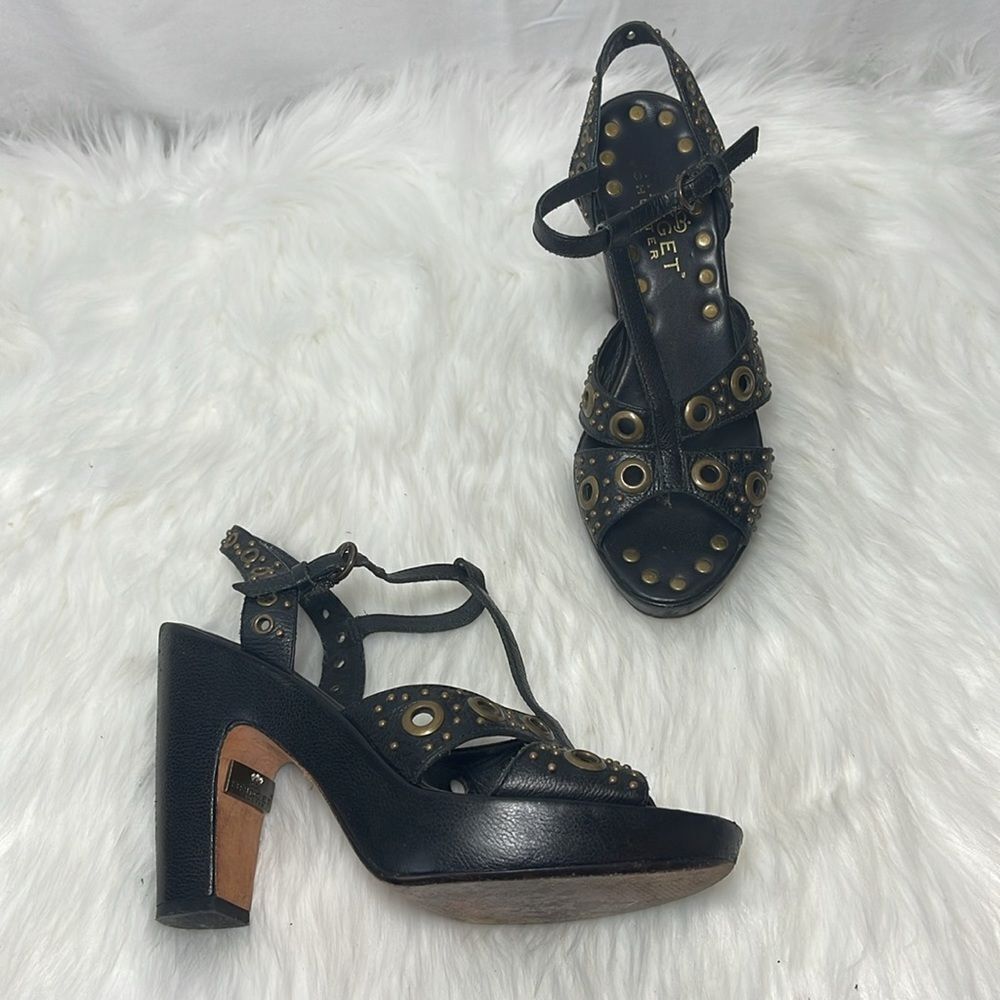 Bridget‎ Shuster Vintage Rivet Stud Platform Sandals Sz 7.5